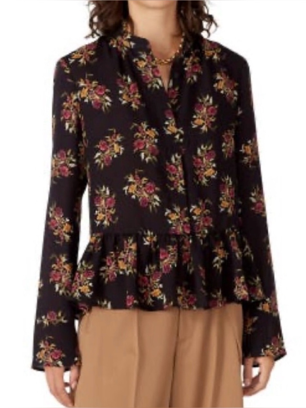THAKOON floral  peplum Ruffle Hem long sleeve Blouse size 12